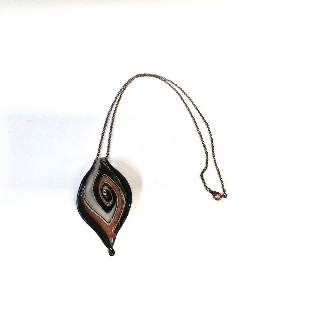 Vintage Murano Glass Swirl Pendant on Copper Chain Boho Artsy Earthy Handmade